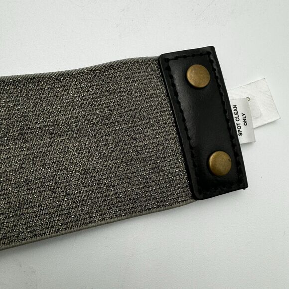 LOFT | Women's Small Extra Wide Leather Belt Bow Snaps Stretch 27"-32" Metallic - Picture 5 of 13